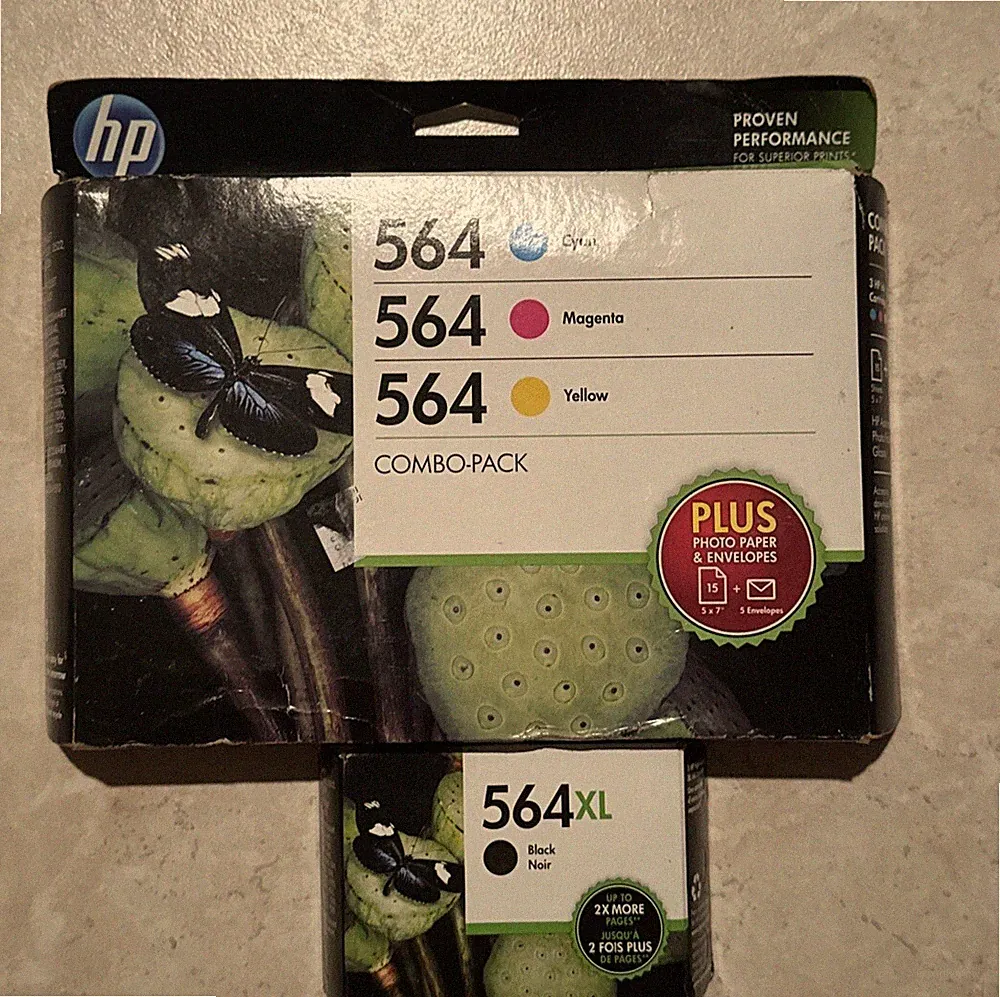 4 Pack OEM 564XL & 564 Black Color Set Printer Ink Cartridge Combo Photo Paper