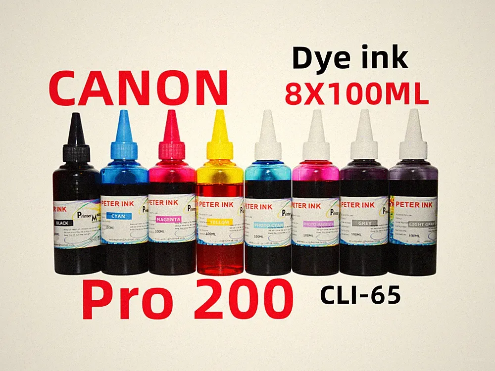 8X100ML Premium refill ink for Canon Pro 200 Pro 200S CLI-65 cartridge CISS CIS