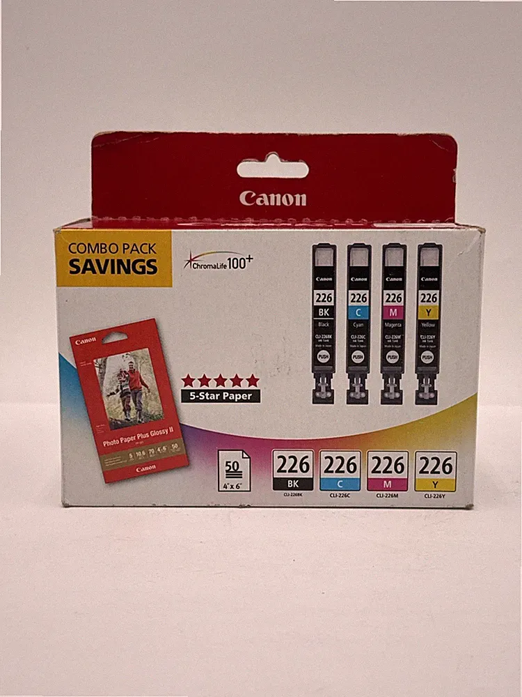 Canon CLI-226 Ink Combo Pack (BK/C/M/Y) + 50 Sheets Photo Paper Sealed Genuine