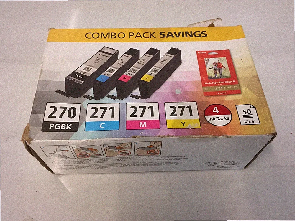 Genuine Canon 270/271 Ink Combo Pack PGI-270 CLI-271 + 50 Sheets 4x6 Photo Paper