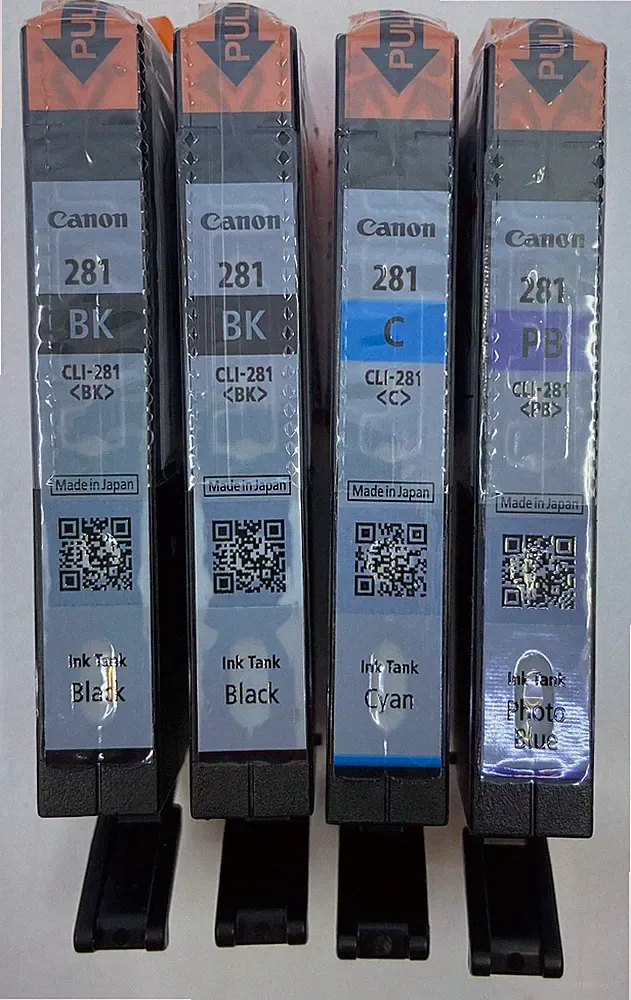 Lot of 4 Genuine OEM Canon Pixma 281 Printer Ink (2) Black, Cyan & Photo Blue