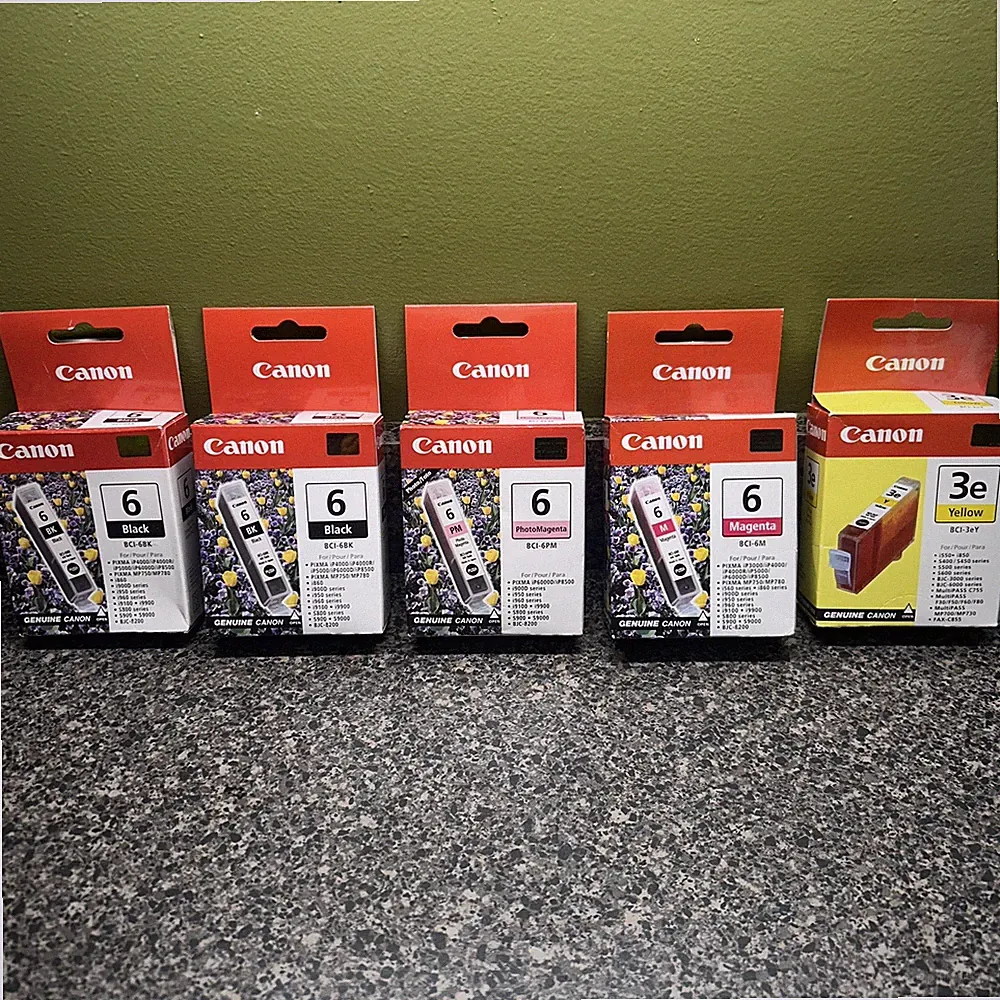 Lot of 5 Genuine Canon Ink Toner BCI-6~Black (2) Magenta, Photo Magenta ,Yellow